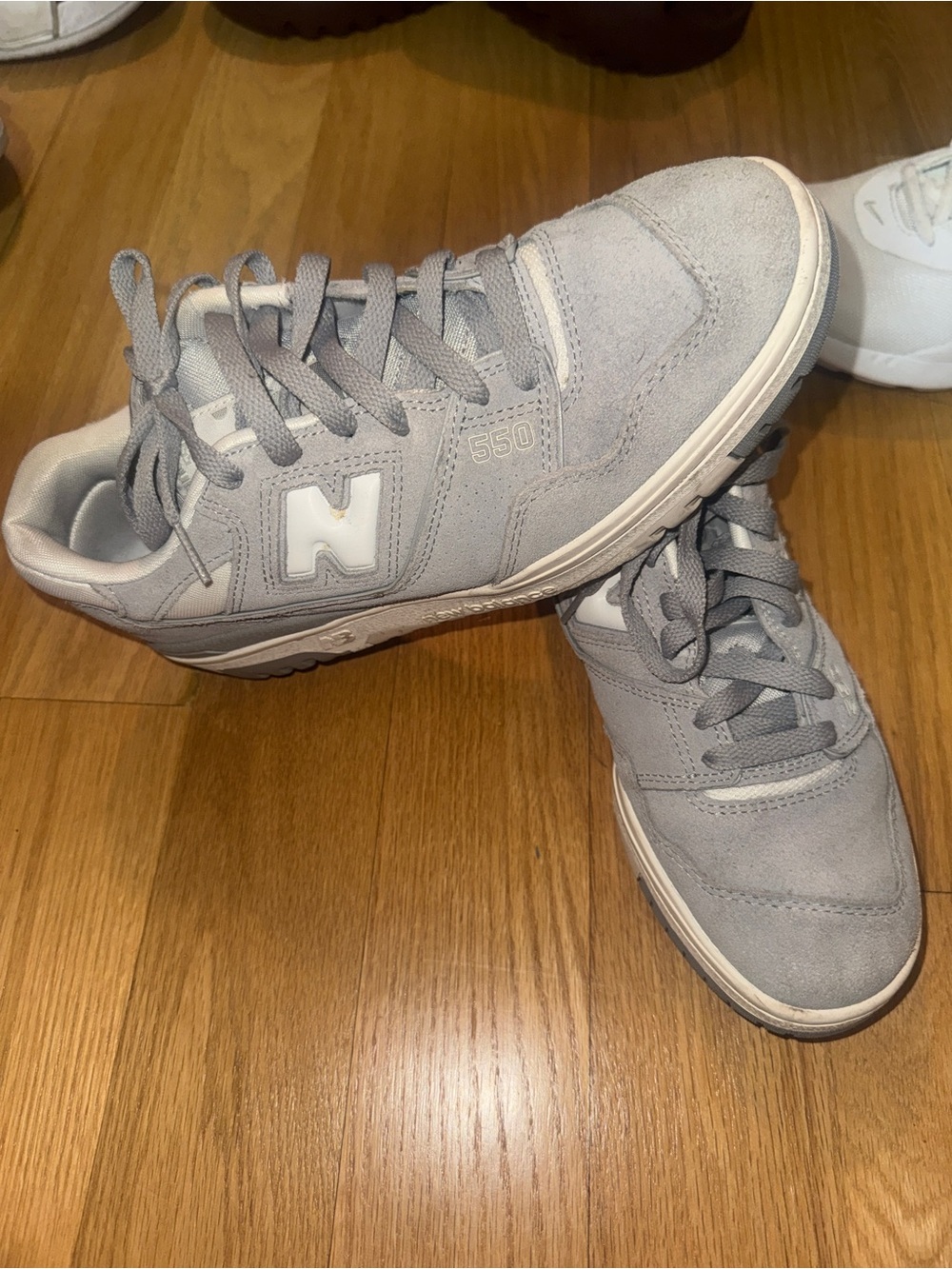 New Balance 550 Light Grey Suede Sneakers